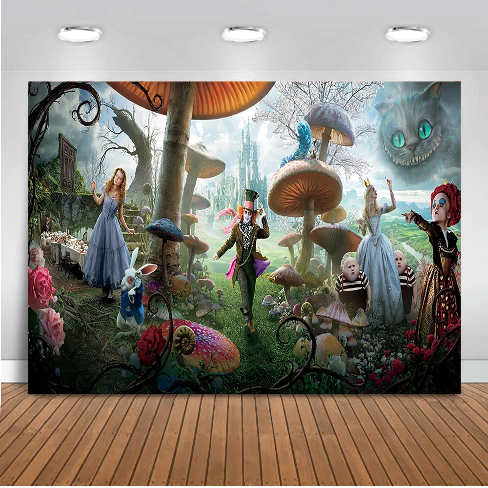 

Alice in wonderland Backdrop for photography Cartoon Anima character Background for photo studio chidlren birthday party decor