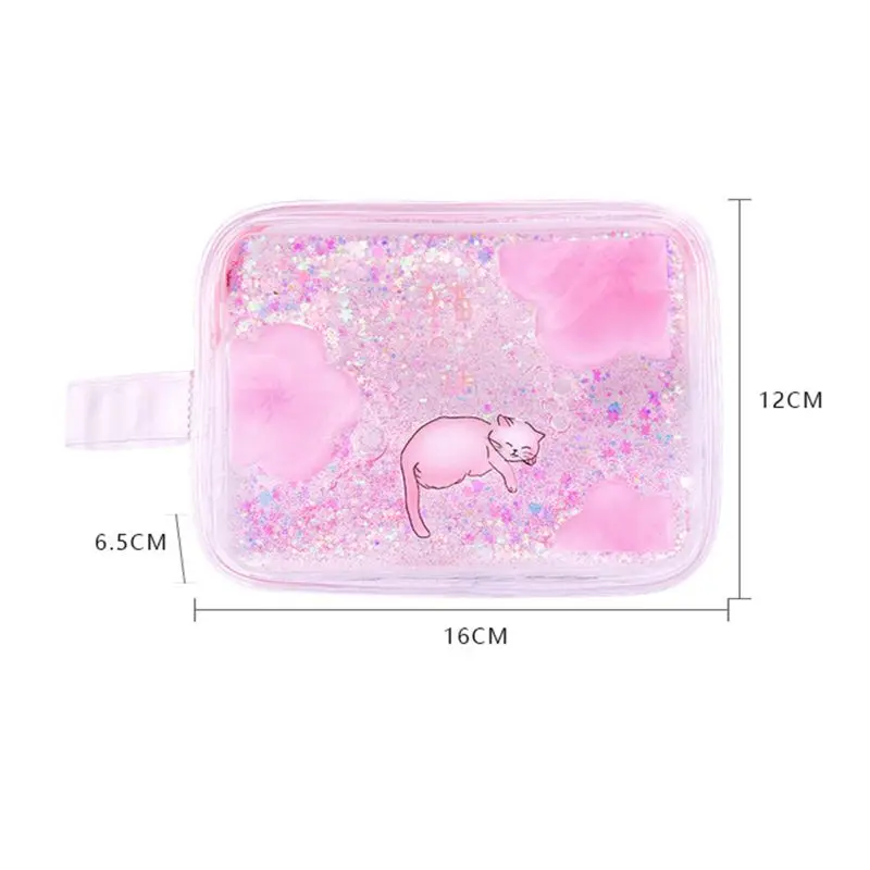 Прозрачный чехол Kawaii Sakura Cat для девочек, косметички для макияжа, пенал