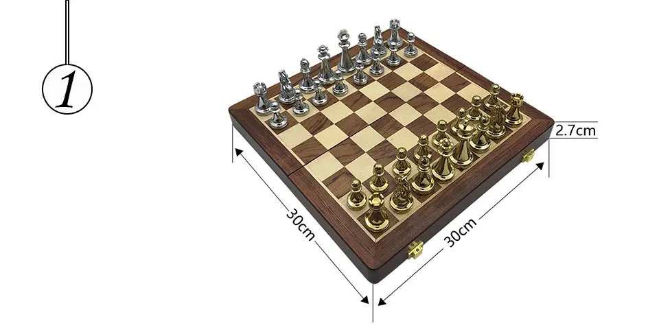 Easytoday Metal Glossy Golden And Silver Chess Pieces Solid Wooden Folding Chess Board High Grade Professional Chess Games Set (1)