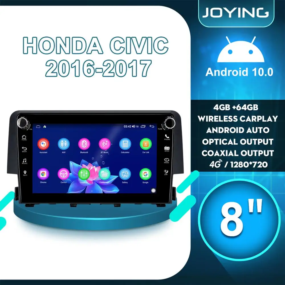 Autoradio Android 10 Car Radio Head Unit Multimedia Audio Player 1280*720 4GB 64GB Wireless Carplay 4G For Honda Civic 2016 2017