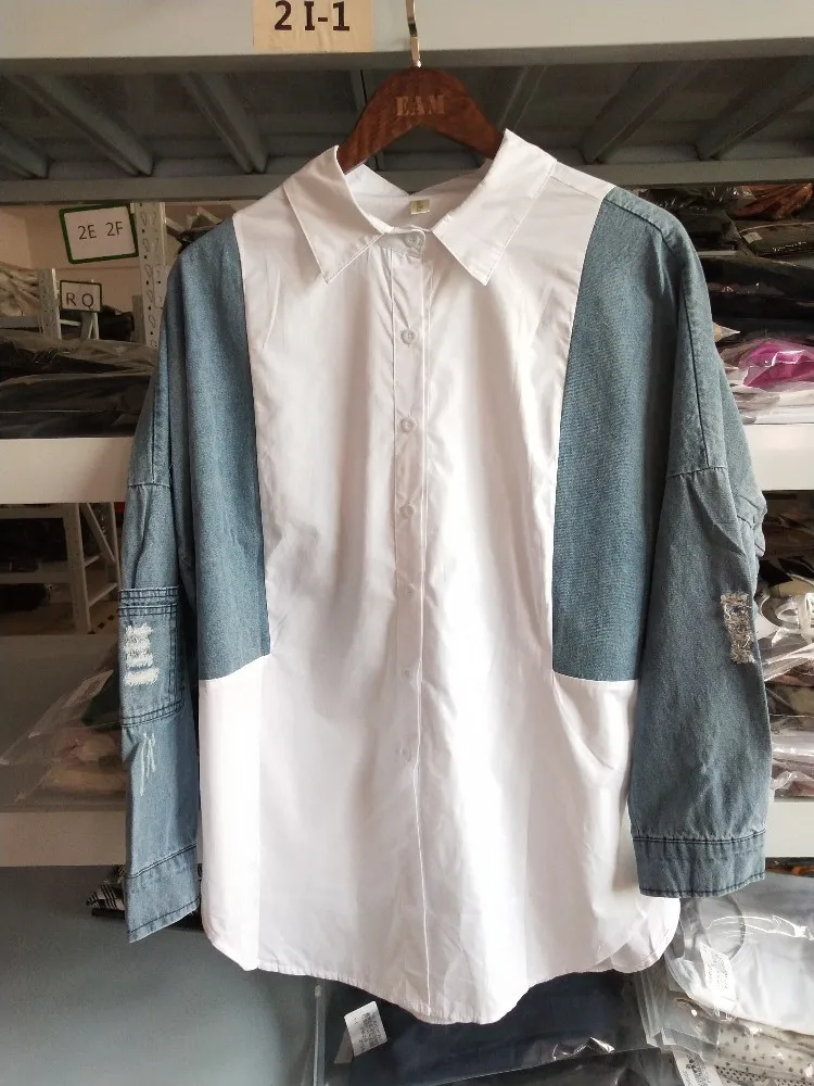 Женская блузка, SHENGPALAE, рубашка свободная, джинсовая рубашка женская "blusas femininas de verão ", джинсовая, с длинным рукавом, осень новая мода
