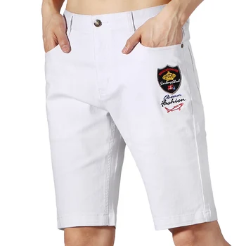 

2020 Summer New Men Jeans Business Denim Casual Fashion Embroidery Stretch Soften Cotton Short Jeans Straight White jeans 42