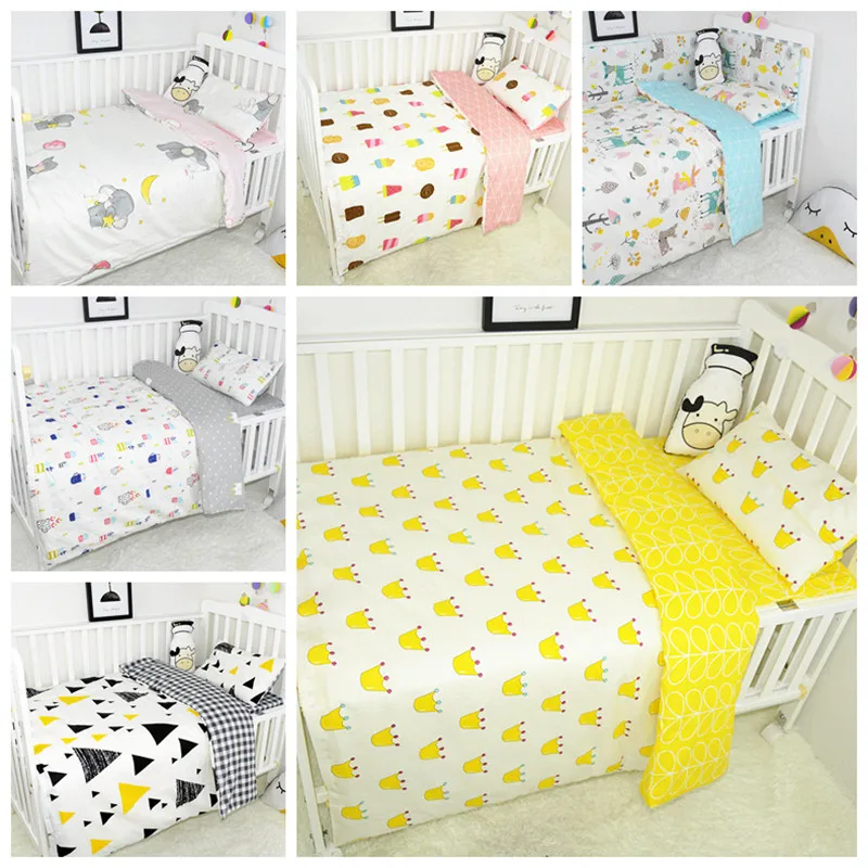 

Baby Crib Bedding Set Cotton Duvet Cover Linens Flat Sheet Pillowcase Kit Sabanas Cuna INS Children's Bed Linen Sets No Filler