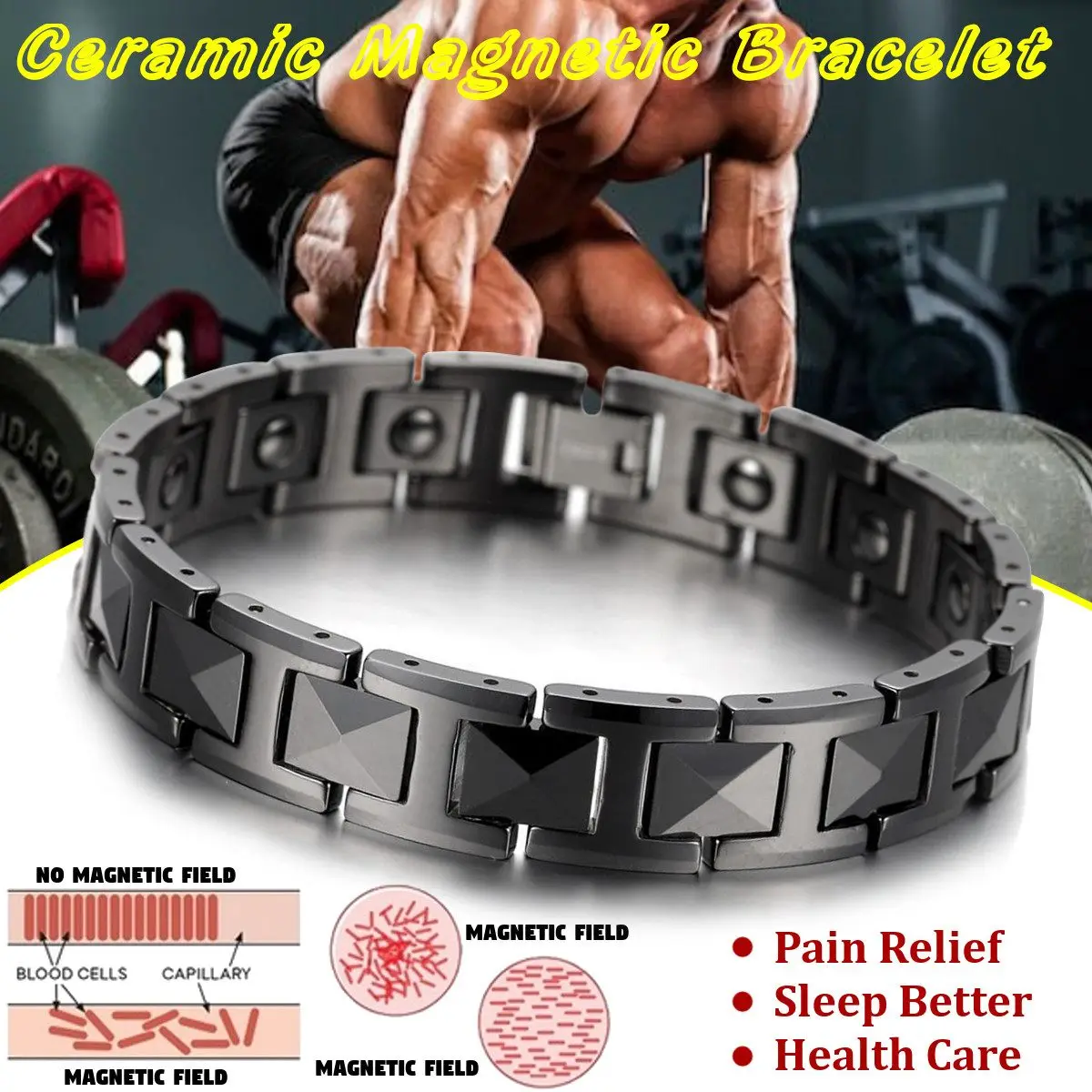 Панк черный керамический мужской стереоскопический браслет Здоровье баланс браслет с энергетическим магнитным камнем магнитотерапия браслет