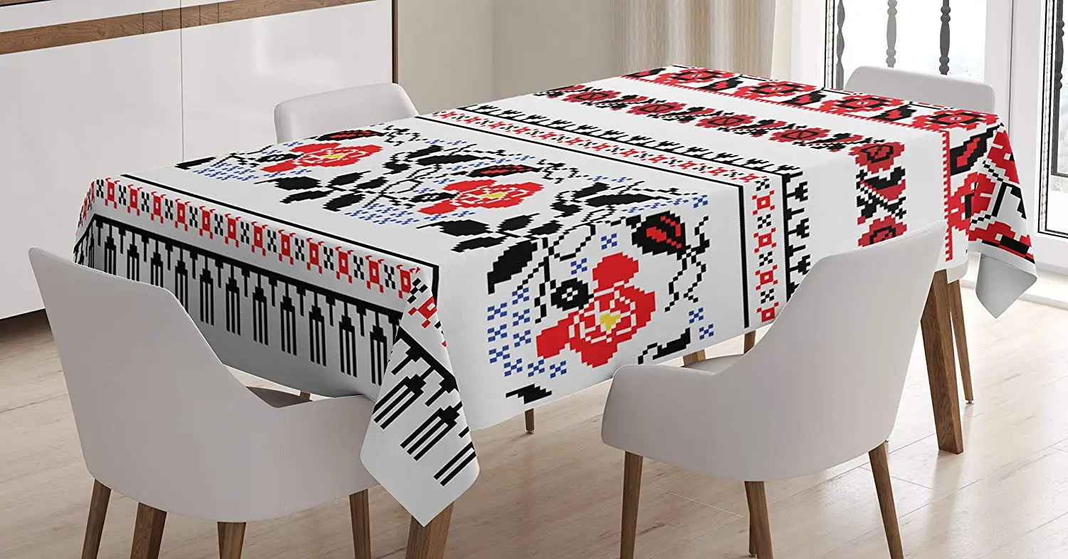 

Ukrainian Tablecloth Russian Rushnik Floral Arrangement Eastern European Folklore Ornaments Table Cover Room Kitchen Decor