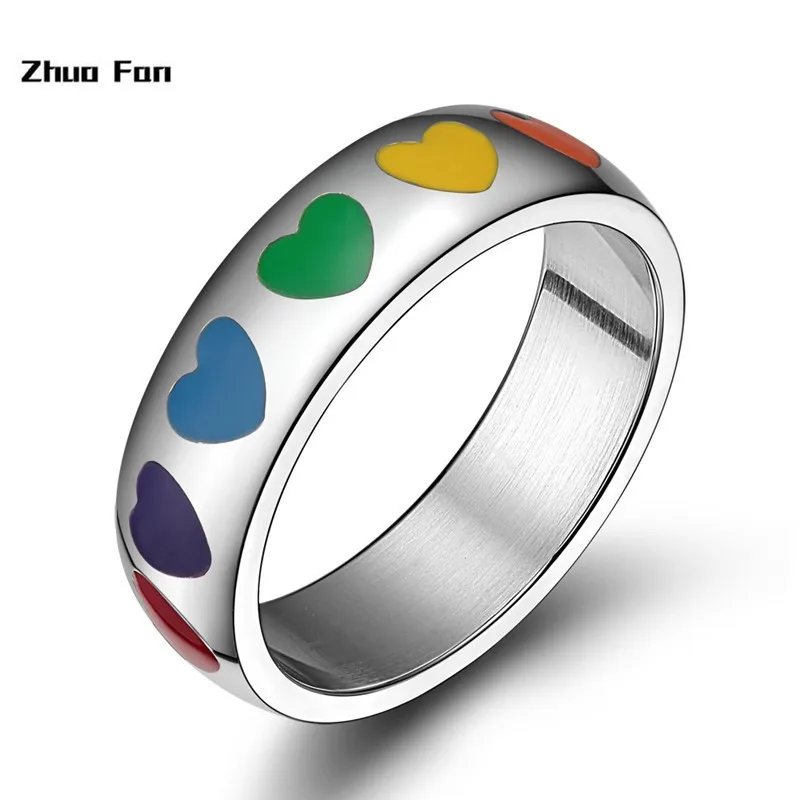 2020 Original Design Gay Lesbian Rainbow Smooth Enamel Love Hearts Ring Pride Jewelry Band | Украшения и аксессуары