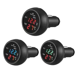 Voltmètre numérique 3 en 1 LED 12V/24V, chargeur USB pour voiture, thermomètre, moniteur de batterie de voiture, compteur de tension 