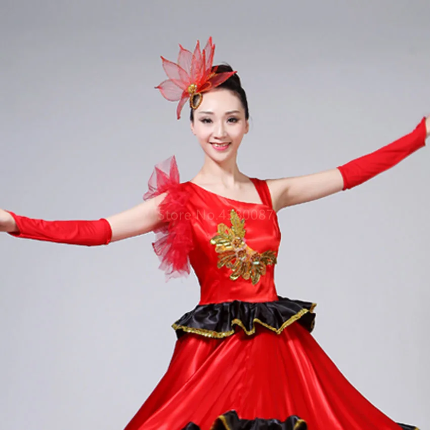 180-720 Degree Adult Female Dress Red Long Flamenco Skirt Performance Spanish Bullfighting Dance Big Swing Skirt Costumes