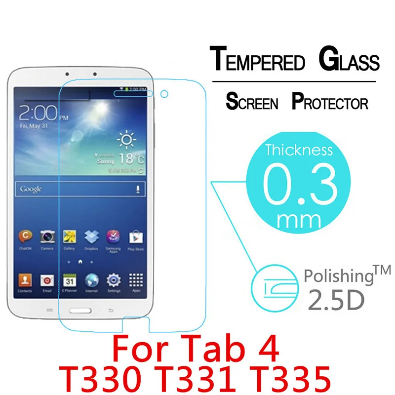 Protector de pantalla de vidrio templado para Samsung Galaxy Tab 4 8,0 SM-T330 TSM-T331 SM-T335 de la tableta de 8 pulgadas película 9H Anti-explosión