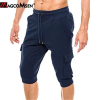 MAGCOMSEN 3/4 Summer Joggers Pants Men’s Large Pockets Sweatpants Casual Gym Fitness Trousers Sportswear Drawstring Capris Pants
