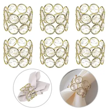 

6Pcs /lot Napkin buckle wedding plate crystal paper towel ring crystal Napkin Ring gold color