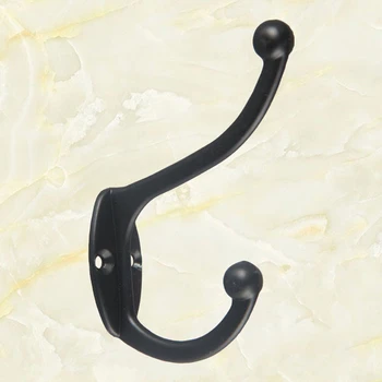 

Coat Heavy Wall Duty Hook Robe Hook Mounted for Hat Hardware Dual Prong Retro Coat Hanger with 2 Screw Black Color