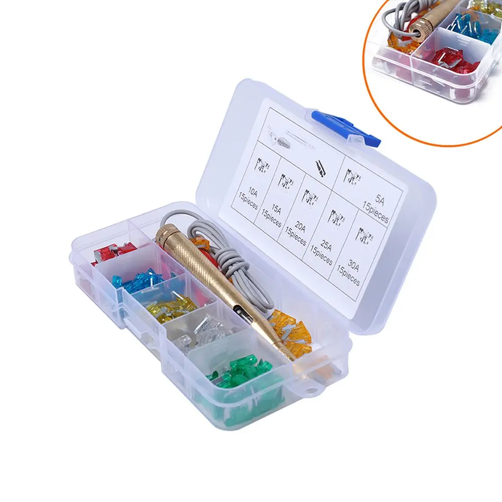 90 шт. мини-предохранители автозапчасти Ассорти автомобилей Лодка автомобиля страхование таблетки с съемником и медный измерительный карандаш