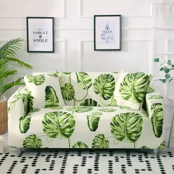 

Sofa Cover With Decorative Pillow Cases Green Leaf Pattern Anti-slip Full Coverage Elastic Sofa Protector Case For Living Room