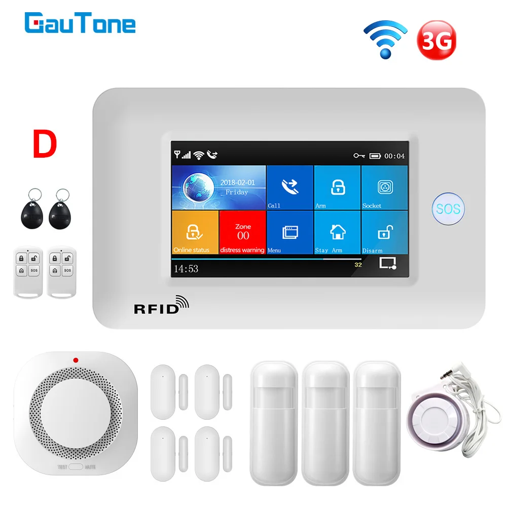 GauTone PG106 WiFi + 3G GSM Alarm System Wireless Home Security System kit Support APP Remote Control With RFID Motion Sensors