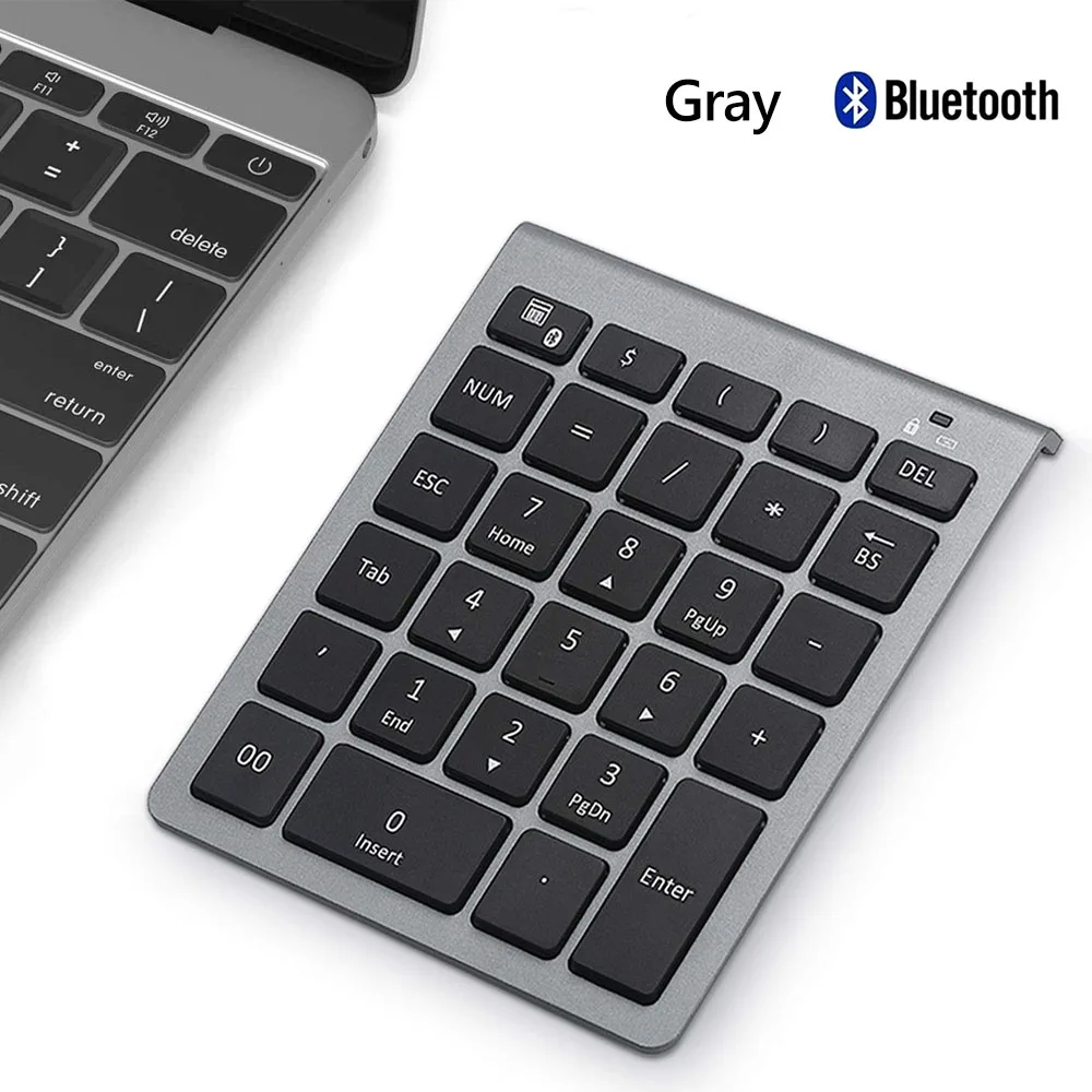 AVATTO 28 клавиш Bluetooth беспроводная цифровая клавиатура Мини Numpad с большим количеством функциональных клавиш цифровая клавиатура для ПК - Цвет: Gray  BT MN-06