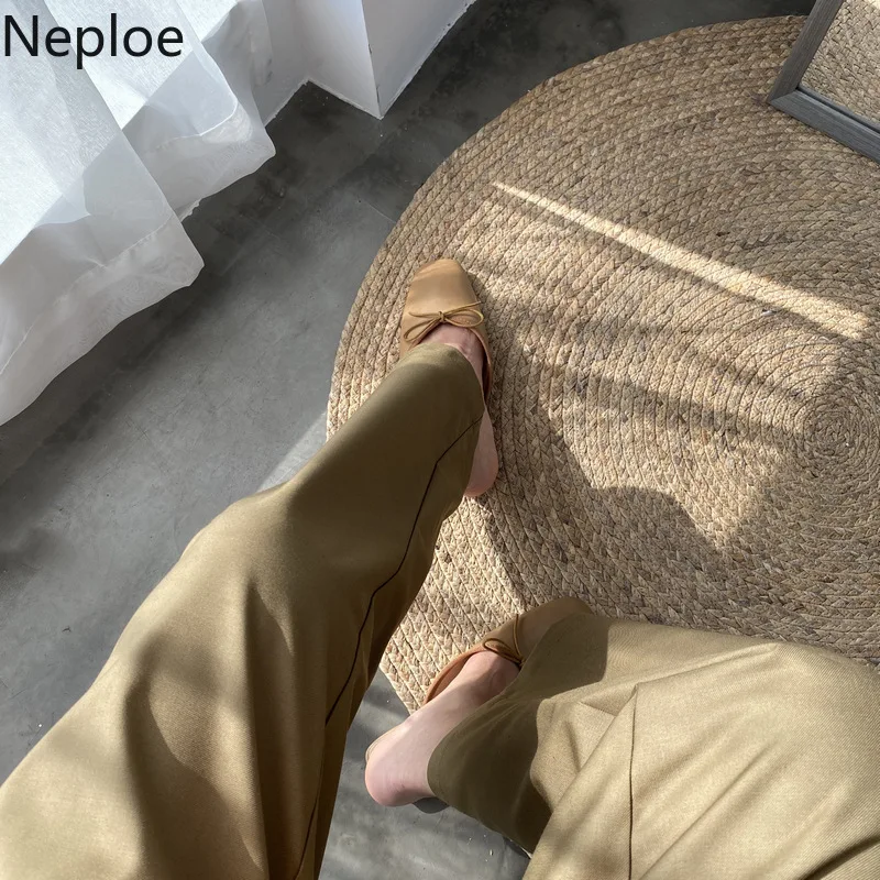 Neploe высокая талия для офиса леди работы стиль Pantalones Mujer одноцветные со складками