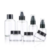 

5pcs/lot 15 30 100 120 Ml Oblique Shoulder Clear Glass Skin Care Bottles 20 30 50 G Cream Jars for Cosmetic Packaging