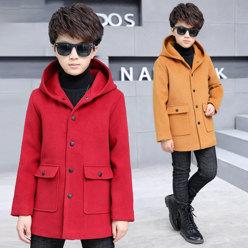 Шерстяное пальто для мальчиков осенне-зимняя одежда г. Детское утепленное хлопковое шерстяное пальто от 4 до 15 лет