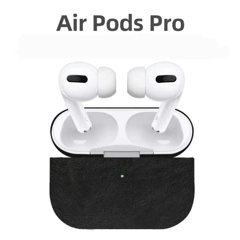 Черный Для AirPods Pro из искусственной кожи чехол EarPod зарядка коробка анти-осень защитный чехол - Цвет: Черный