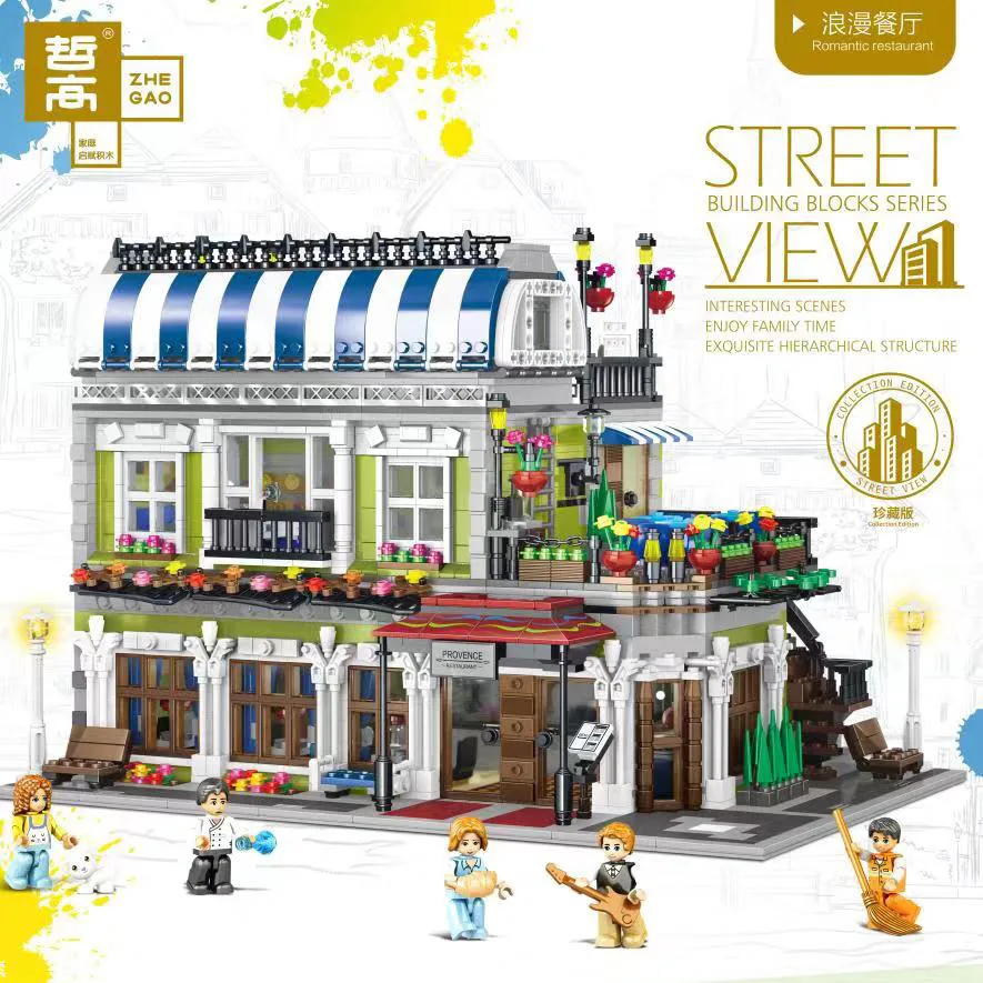 

Zhe gao Ql0920 Romantic Restaurant Creative City Commercial Street View Architecture Educational Assembled Building Blocks Toy M