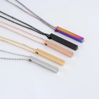 

2020 Fashion New Rectangle Pendant Necklaces for Men Simple Stainless Steel Chain Necklaces Men Jewelry Gift