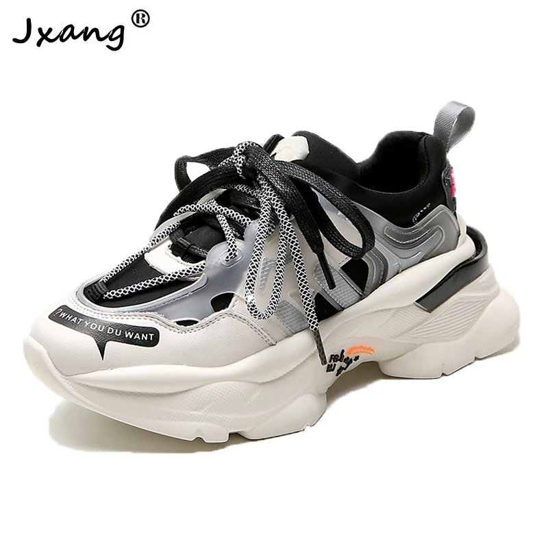 

JXANG 2020 Spring Autumn Fashion Women Casual Breathable Platform Wedges Women sneakers Chunky Height Increasing Female shoes