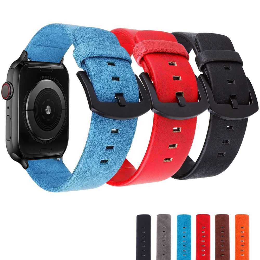 Ремешок из телячьей кожи для Apple Watch iwatch 5 4 Band 44 мм 40 42 38 браслет мужских и женских