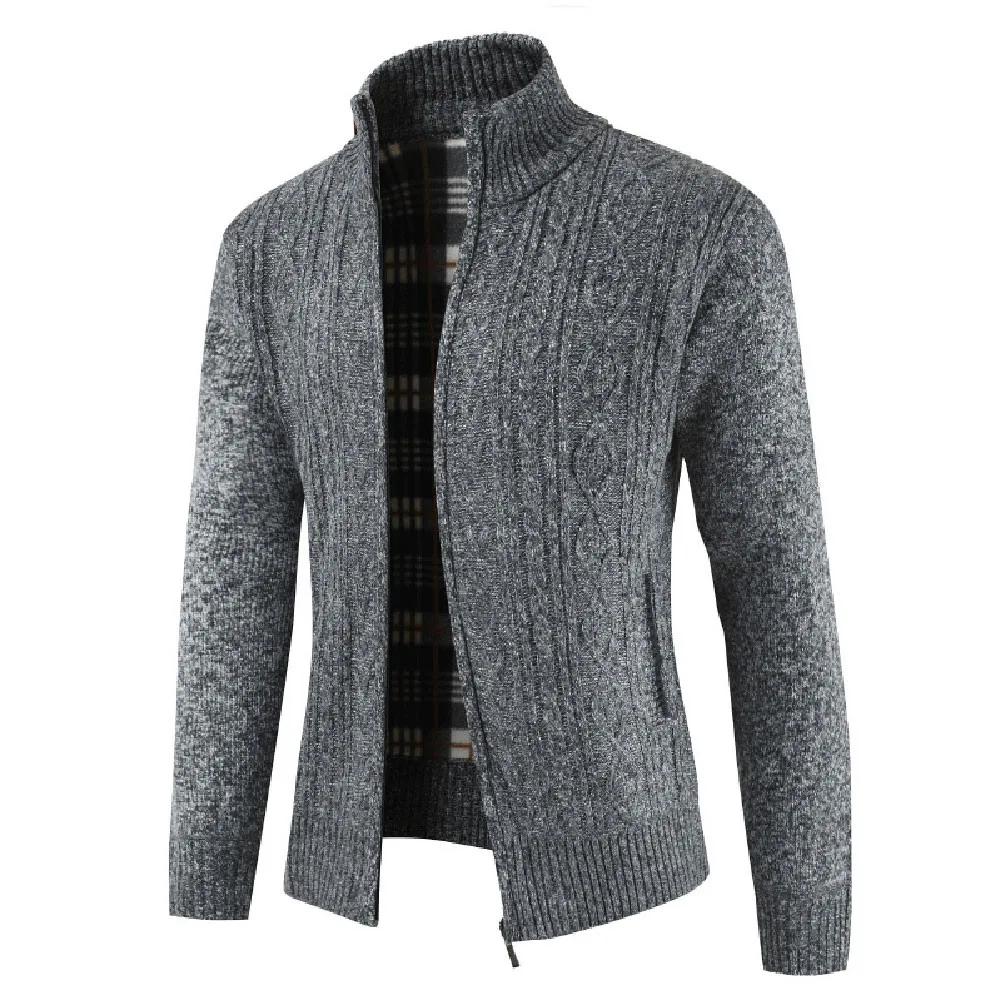 New Fashion Men's Autumn Winter Casaul Zipper Jacket Knit Cardigan Long Sleeve Motorcycle Bicycle Coat - Цвет: DG
