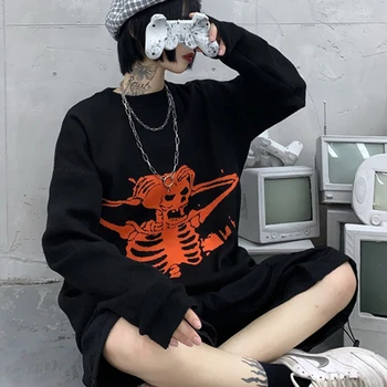 

G.SKY Harajuku Loose Sweater Women Gothic Punk Skull Pattern Oversized Sweater Jumper Full Sleeve Female Streetwear Sweaters