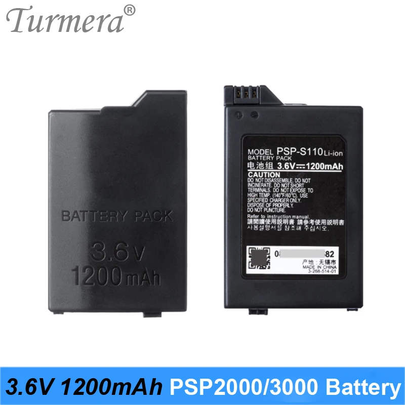 Turmera 1200mAh 3.6V Lithium Li-ion Rechargeable Battery Pack Replacement for PSP-2000 PSP-3000 in Series of 3001 3004 3008 2004 06