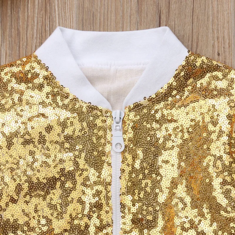 Children Jackets Personality All-match Casual Coats kid Concsie Sequin Zipper Long Sleeve Solid Color Girl's Jackets#E