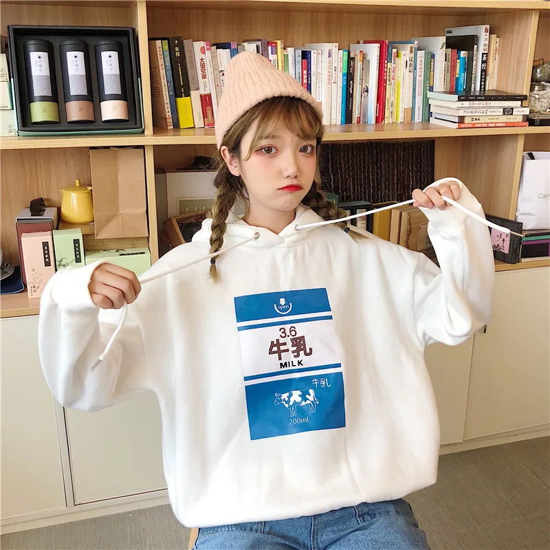 Harajuku/японский однотонный тонкий свитер с капюшоном, Женская Осенняя Новая модная Милая Повседневная Женская толстовка с длинным рукавом и рисунком