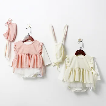 

Autumn cotton Newborn clothes sets baby girls long sleeve lace bodysuit + vest+hat 3pcs sets infant kids one year birthday gifts