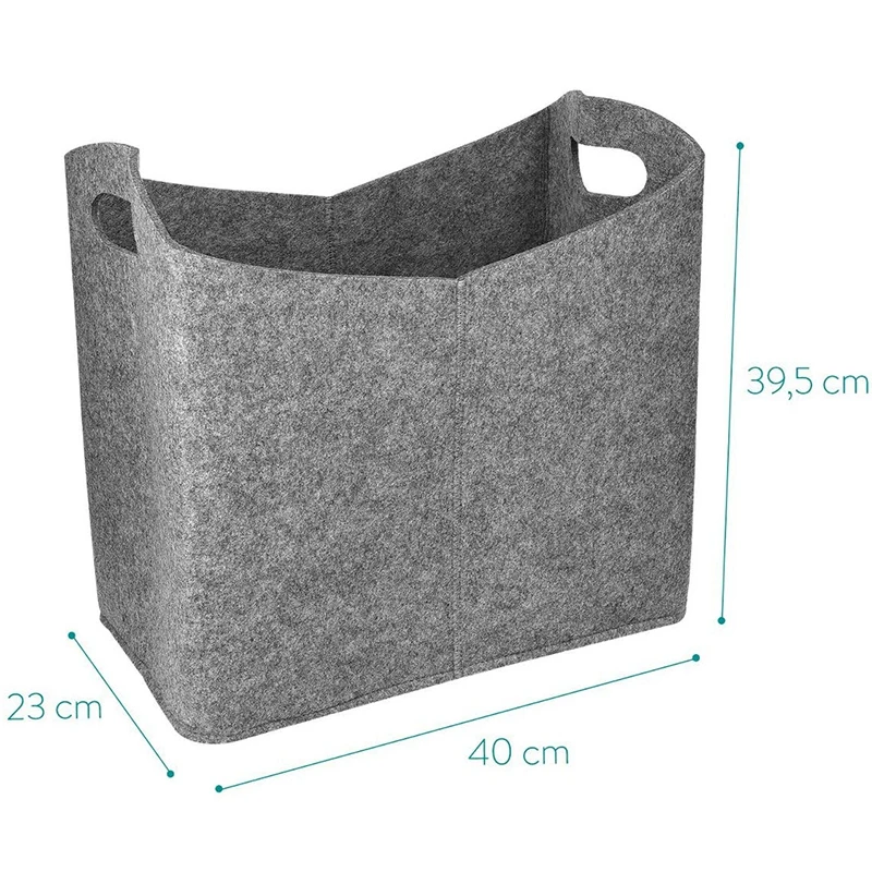 Felt Firewood Basket 40 X 23 X 39.5 cm- Fireplace Wood Bag Log Holder with Carry Handles for Wood, Newspaper, Magazine, Toy- S