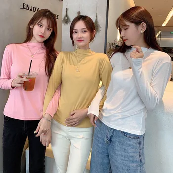 

New 2020 Autumn Winter Women's Bottoming Solid Multi Colors Casual Fashionable T-shirt Women Minimalist Long Sleeve Tops Sweater