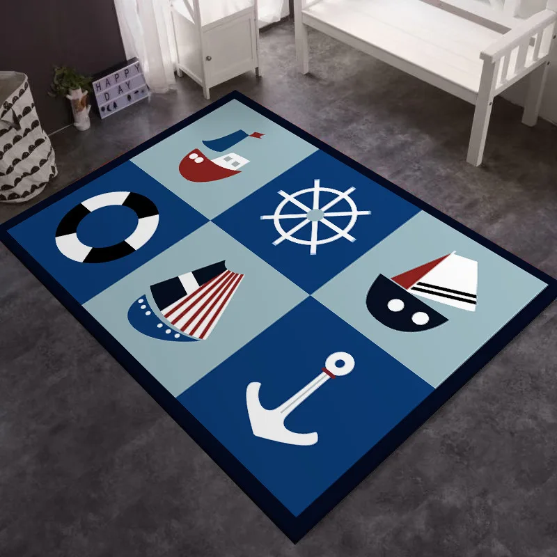 

Blue cute cartoon sailor sailing boat children's room bedroom antiskid carpet mat customization