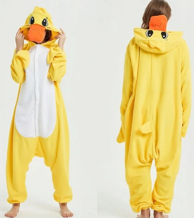 HKSNG Psyduck взрослые кигуруми желтая утка комбинезон мультфильм флисовые пижамы