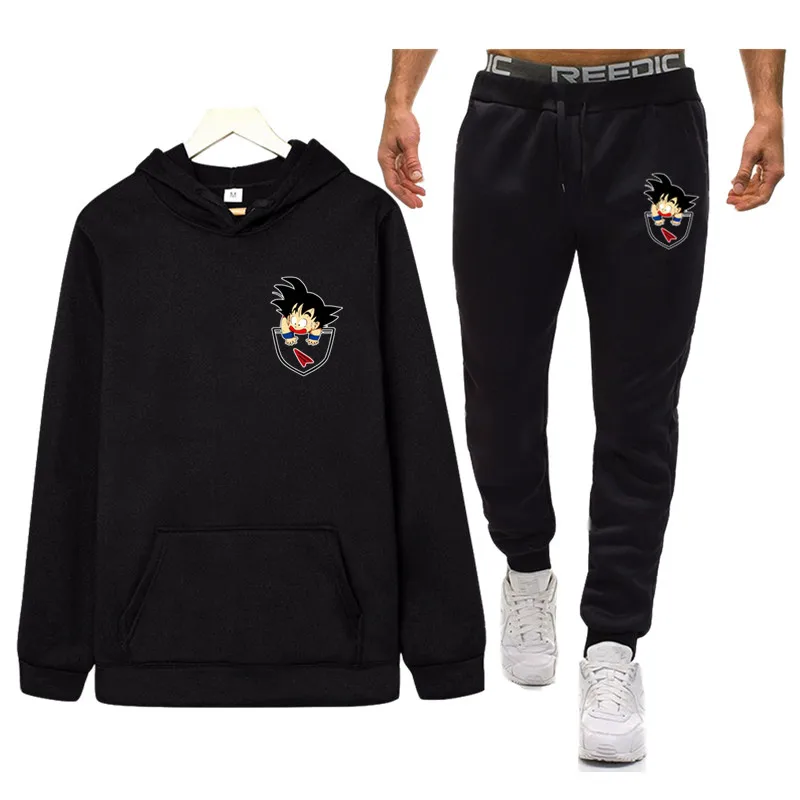 black Мужские толстовки Аниме Драконий жемчуг Z Супер Сон Гоку Slim Fit косплей 3D костюм Толстовка брюки толстовка осень зима мужской спортивный костюм - Цвет: black
