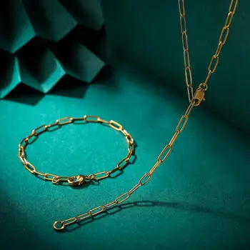 

Tuliper Cuban Link Chain Choker For Women Necklace Bracelet Set Navidad Femme Pendant Gold Party Jewelry Christmas Gift