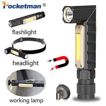 

XPG + COB flashlight multifunction USB charging headlight with COB warning light with Headband 90 °rotating work light