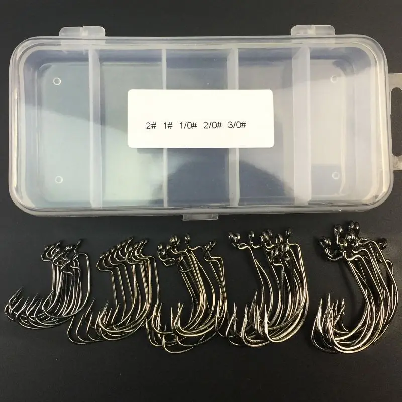 

51Pcs Fishing Hooks High Carbon Steel Worm Senko Bait Jig Fish Hooks with Plastic Box