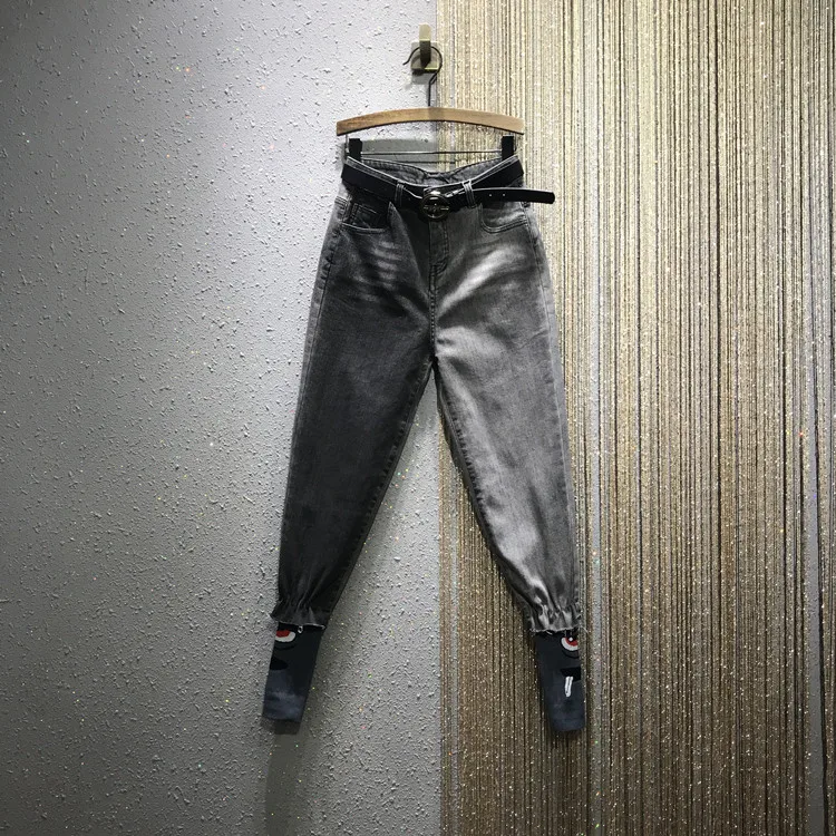 

Harajuku Jeans Women Spring Autumn New Personality Color Panel Leopard High-Waist Loose Straight-Cut Jeans Women's Jean Femme