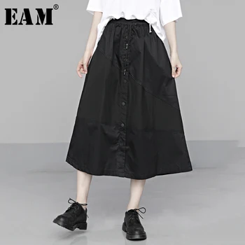 

[EAM] High Elastic Waist Black Button Split Joint Temperament Half-body Skirt Women Fashion Tide New Spring Autumn 2020 1U329