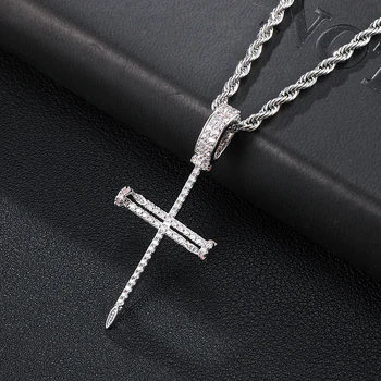 

D&Z White Gold Nail Cross Pendant Iced Out CZ Stones Mens Micro Paved AAA CZ Hip Hop Gold Silver Color Charm Chains Jewelry Gift