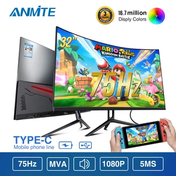 

Anmite 32 75hz HDR Curved FHD [1920 x 1080] Gaming Monitor PC usb Type-c HDMI Ultra-thin USB-C screen Display Ultra-narrow bez