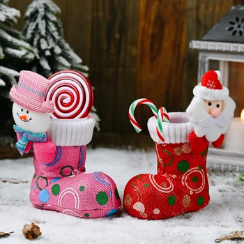 

Christmas Cartoon Head Bright Cloth Boots Red Pink Candy Boots Children's Small Gift Boots Home Decoration Accessories