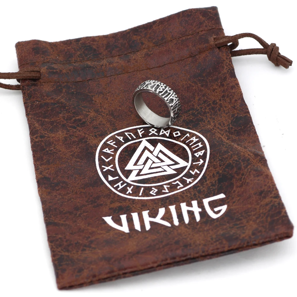 Скандинавский Викинг Руна кольца с valknut Подарочная сумка-нержавеющая сталь