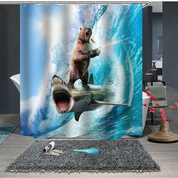 

Shower Curtain Funny Cartoon Animal Printing Bath Curtain Bathroom Decoration Shark Hippopotamus And Bear Fashion Shower Curtain