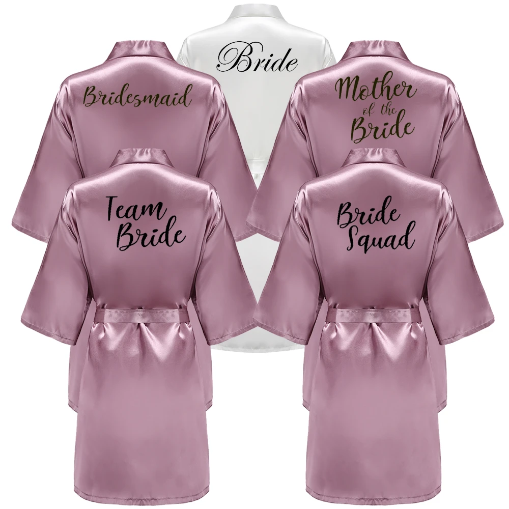 Personalised Wedding Satin Silk Bride Bridesmaid Gown Robe Mother of Bride Team